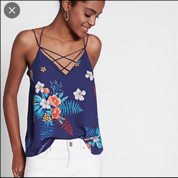 Express Blue Floral Tank Top - Picture 6 of 7